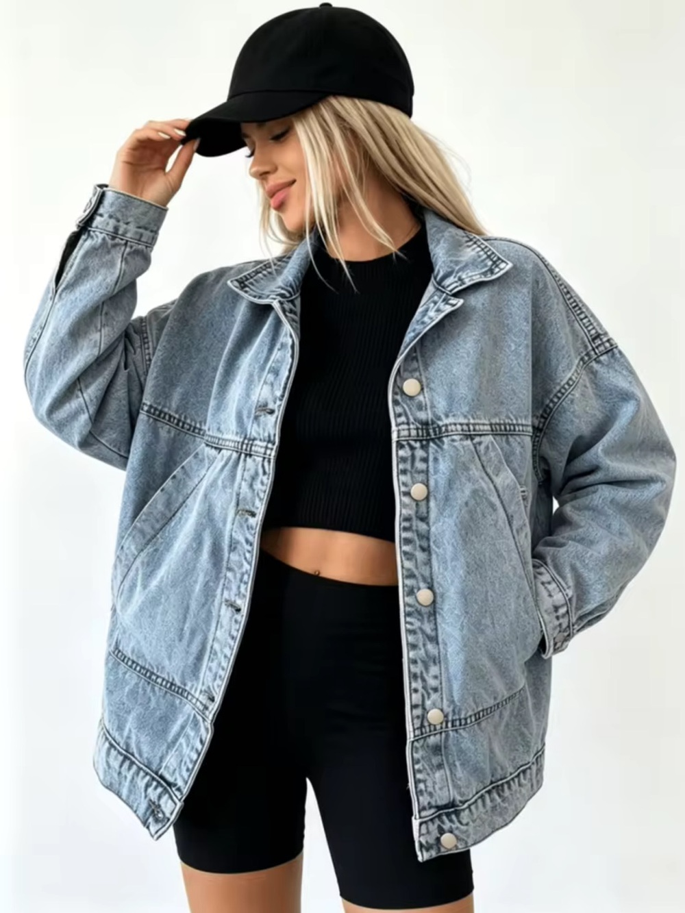 Shein Light Wash Denim Jacket - Relaxed Oversized Women's Coat Sz large